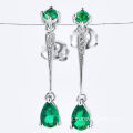 S925 Silver Dangling Drop Earrings Grown Emerald Stone